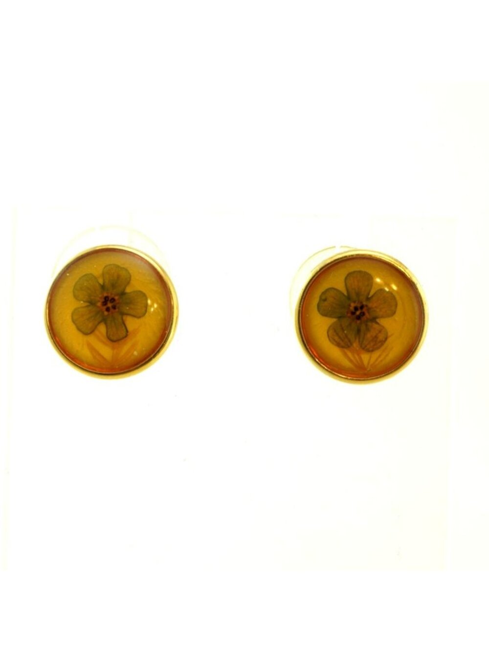 Vintage Round Gold Tone Resin Floral Stud Earrings